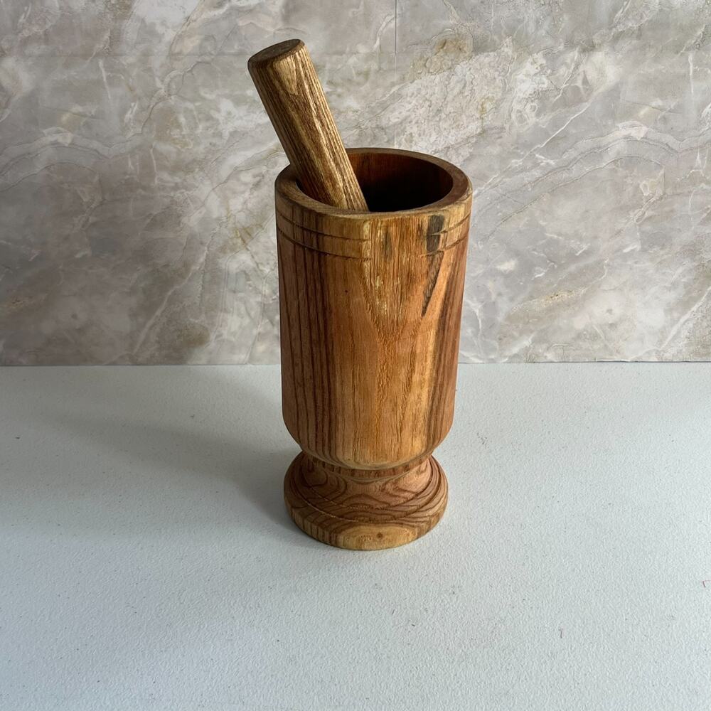Musa Hand Turned Wood Mortar and Pestle 9" Mid-Century Modern
